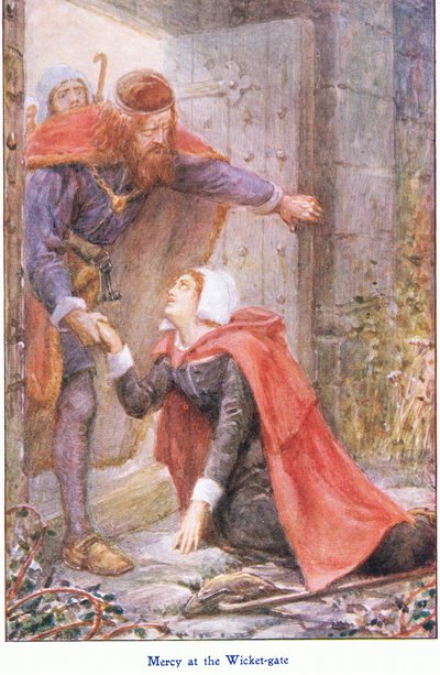 Genade bij de rieten poort, uit The Pilgrims Progress gepubliceerd door John F Shaw & Co, ca. 1900 door Robert Ambrose Dudley