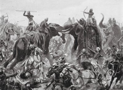 De nederlaag van Pulikesin II Chalukhya door Mahamalla Pallava bij Badami, 642 AD door Robert Ambrose Dudley