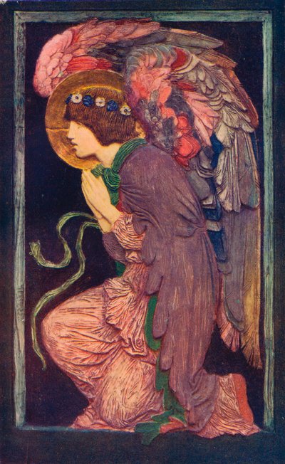 Een engel aanbiddend, een gekleurd gipsreliëf door Robert Anning Bell, ca. 1901 door Robert Anning Bell