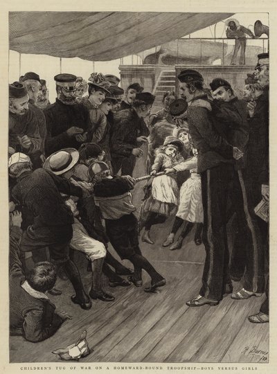 Touwtrekken voor Kinderen op een Terugkerend Troepenschip, Jongens tegen Meisjes door Robert Barnes