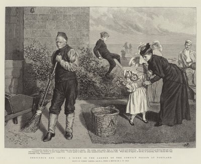 Onschuld en misdaad, een scène in de tuin van de gevangenis in Portland door Robert Barnes