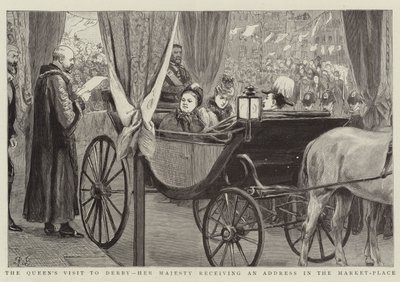 Het Bezoek van de Koningin aan Derby, Hare Majesteit ontvangt een Adres op de Markt door Robert Barnes