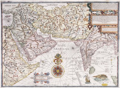 Een kaart van Oost-Afrika, Arabië en India, 1598 door Robert Beckit