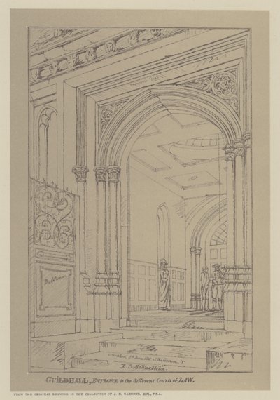 Ingang naar de verschillende Rechtbanken, Guildhall, City of London door Robert Blemell (after) Schnebbelie