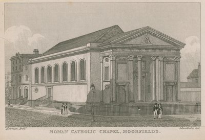 Rooms-Katholieke kapel in Moorfields door Robert Blemell Schnebbelie