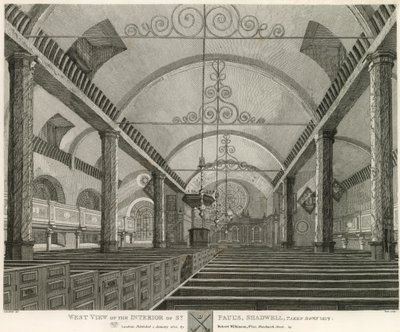 Westelijke aanblik van het interieur van St Paul