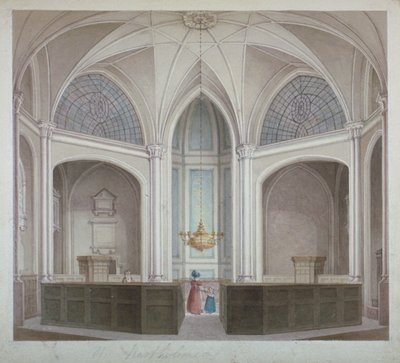Interieur van de kerk van St Bartholomew-the-Less, City of London, 1834 door Robert Blemmell Schnebbelie