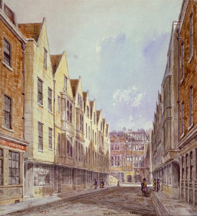 Uitzicht op Great Winchester Street met Winchester Place zichtbaar in de verte, Londen, 1839 door Robert Blemmell Schnebbelie
