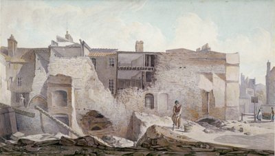 Uitzicht op de Ruïnes van een Deel van het Priorij van de Heilige Drie-eenheid, Aldgate, City of London door Robert Blemmell Schnebbelie