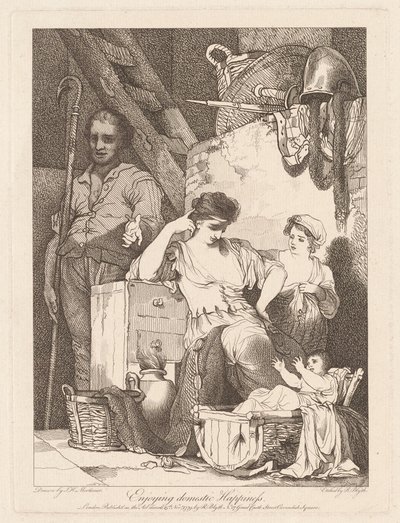 Genieten van huiselijk geluk door Robert Blyth, after John Hamilton Mortimer