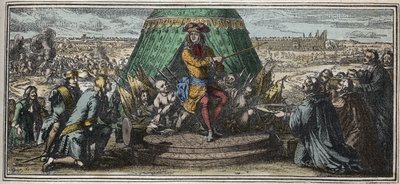 De bouw van Les Invalides in 1670 - Allegorie van de stichting van het Hôtel des Invalides - Lodewijk XIV toont zijn oude verminkte soldaten het Hôtel des Invalides in aanbouw gravure door Robert Bonnart (1652-1729) door Robert Bonnard