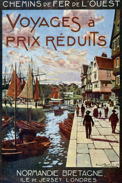 Een haven in Normandië, advertentie voor de westelijke spoorwegen in Frankrijk door Robert Boullier