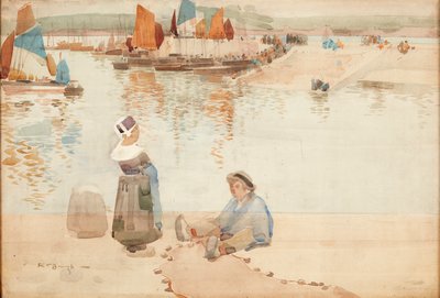 Figuren op de Havenmuur, Bretagne door Robert Brough