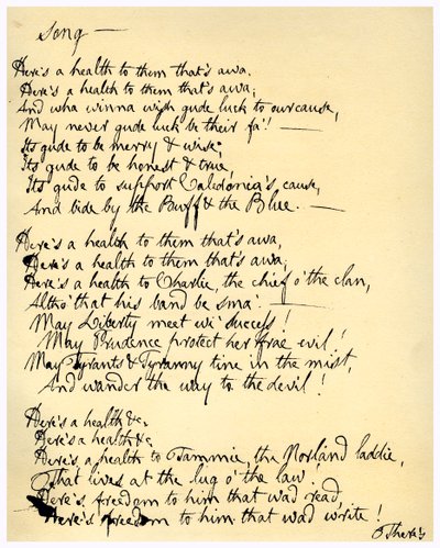 Een gezondheid voor hen die weg zijn, c1792 door Robert Burns