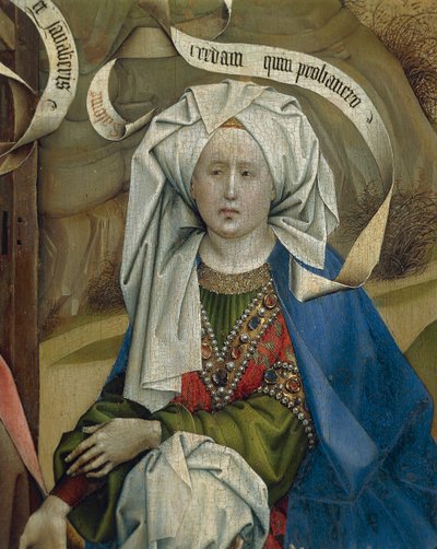 Detail van vrouw uit Geboorte, door Meester van Flemalle Robert Campin door Robert Campin