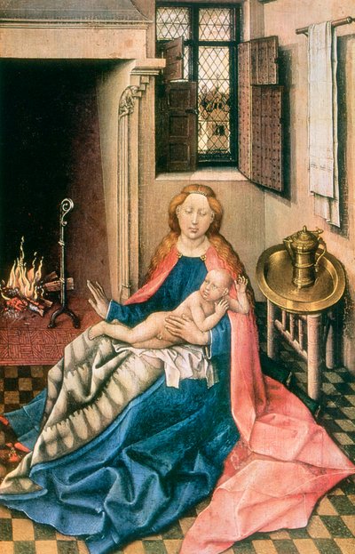 Madonna en Kind voor een open haard, 1430s door Robert Campin