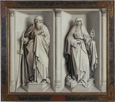 Het huwelijk van Maria en Jozef. Keerzijde door Robert Campin