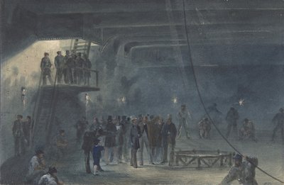 Het Kabel Oprollen in de Achtertank aan Boord van de Great Eastern in Sheerness: Bezoek, 1865-66 door Robert Charles Dudley
