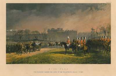 Hyde Park - de prinses passeert de lijnen van de vrijwilligers, 7 maart 1863, 1863 door Robert Charles Dudley