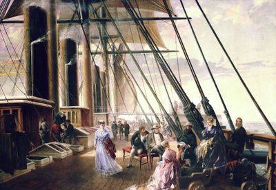 Aan boord van het stoomschip en wiel 