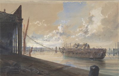 De Kabel Geleid van de Werken naar de Hulk de Oude Fregat Iris Liggend in de Theems..., 1865-66 door Robert Charles Dudley