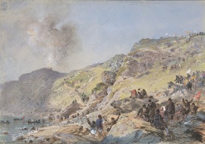 De kliffen, Foilhummerum Bay, Valentia, het punt waar het uiteinde van de kabel..., 1865 door Robert Charles Dudley