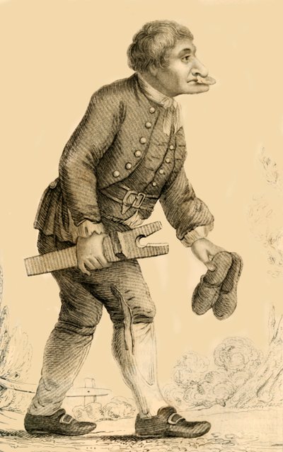 Oude Laarzen, Een bekende figuur in Rippon in Yorkshire, 1821 door Robert Cooper