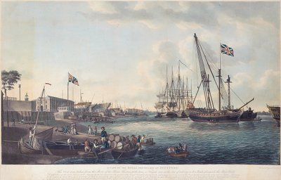 Een Zicht op de Koninklijke Scheepswerf in Deptford, c.1789 door Robert Dodd