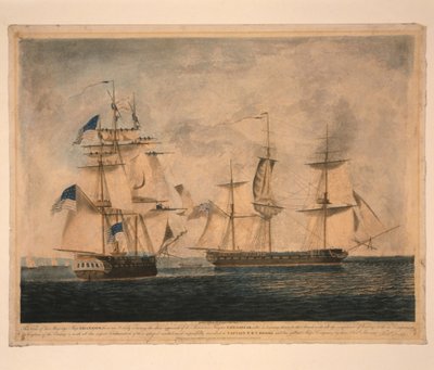 HMS Shannon neemt USS Chesapeake in beslag, 1 juni 1813 door Robert Dodd
