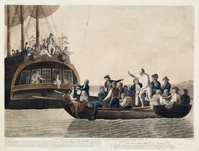 De Muiters zetten Luitenant Bligh en een deel van de Officieren en Bemanning Af, 29 april 1789, uitgegeven 1790 door Robert Dodd