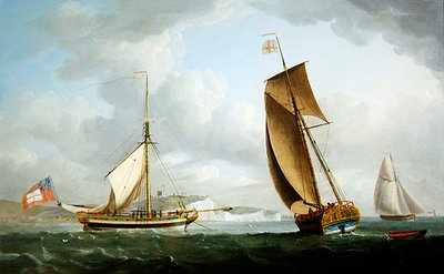 Het jacht van Trinity House in twee posities bij Dover door Robert Dodd