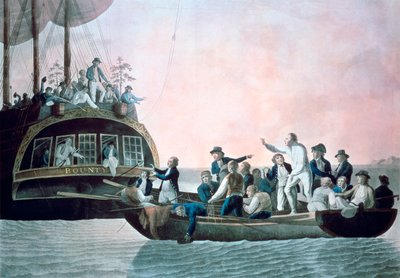 De muiters zetten luitenant Bligh en bemanning af van het schip de Bounty, 1790 door Robert Dodd