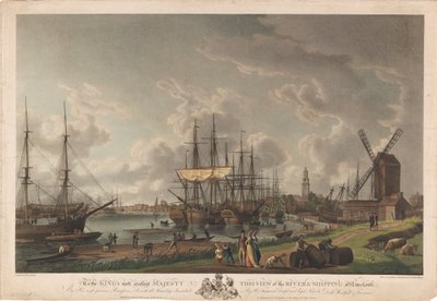 Aan Zijne Majesteit de Koning dit uitzicht op de rivier en schepen bij Limehouse door Robert Dodd
