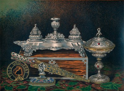 Inktstel, Papiergewicht, Jachtmes of Dolk, Gedekte Tazza, Papiergewicht, 1863 door Robert Dudley