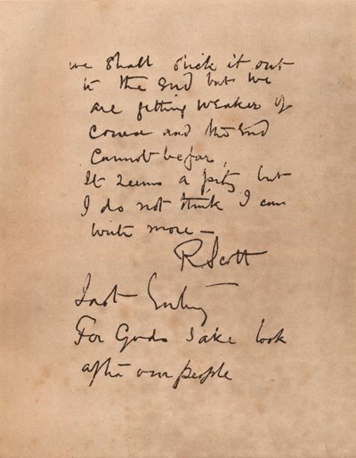 De laatste pagina van het dagboek van Kapitein Scott, 1912 door Robert Falcon Scott