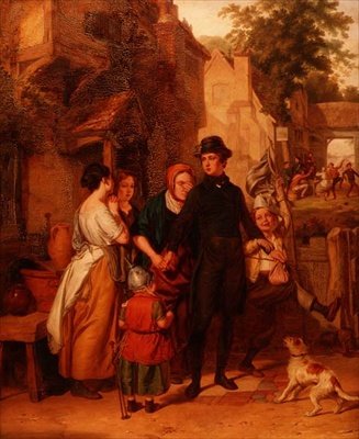 Het afscheid - een rekruut neemt afscheid van zijn familie door Robert Farrier