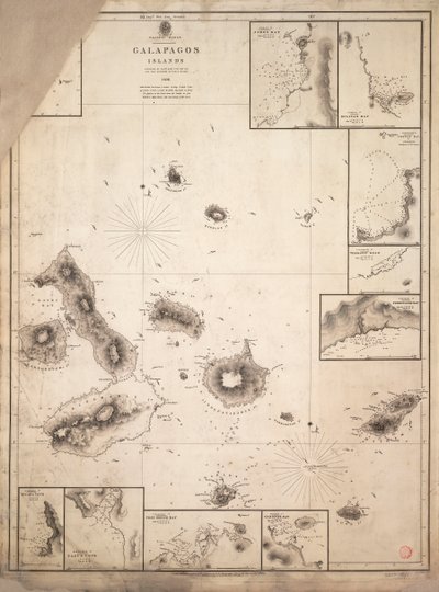 Kaart van de Galapagos-eilanden onderzocht tijdens de reis van HMS 