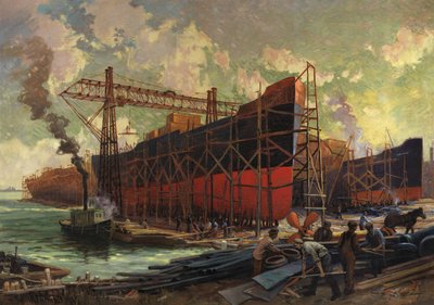 Scheepsbouw in Ashbridges Bay, Toronto, 1918 door Robert Ford Gagen
