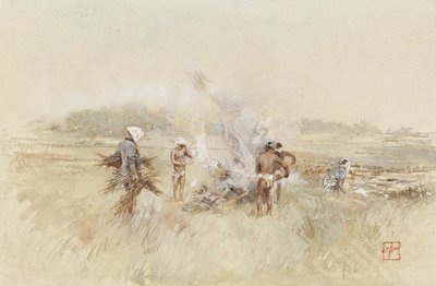 Aan het Werk met het Stapelen van Takken op Smeulende Vuren door Robert Frederick Blum