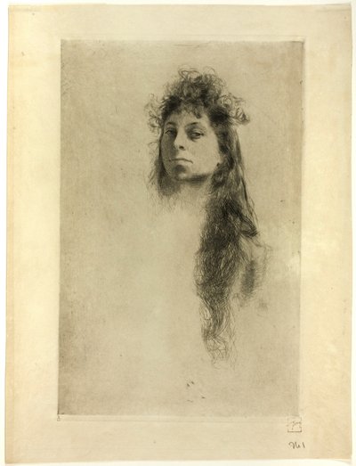 Hoofd van een vrouw met lang haar door Robert Frederick Blum
