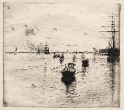 Lagune met stoomschepen en gondels door Robert Frederick Blum