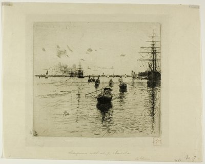 Lagune met Stoomschepen en Gondels, Venetië door Robert Frederick Blum