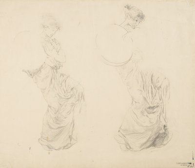 Studie van twee vrouwelijke figuren voor Moods to Music muurschildering door Robert Frederick Blum