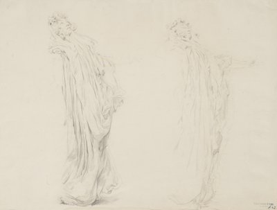 Studie van twee vrouwelijke figuren voor Moods to Music muurschildering door Robert Frederick Blum