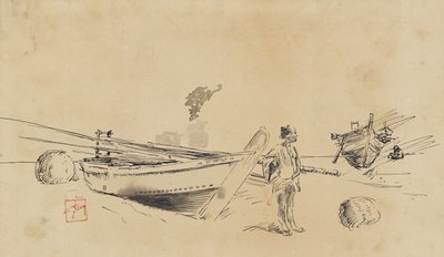 Twee Japanse Vissersboten aan de Kust door Robert Frederick Blum
