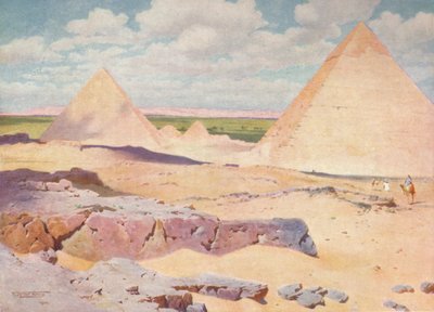 De piramides van Gizeh vanuit de woestijn, ca. 1880, 1904 door Robert George Talbot Kelly