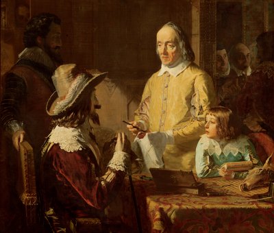 William Harvey (1578-1657) demonstreert aan Karel I zijn theorie van de bloedsomloop door Robert Hannah