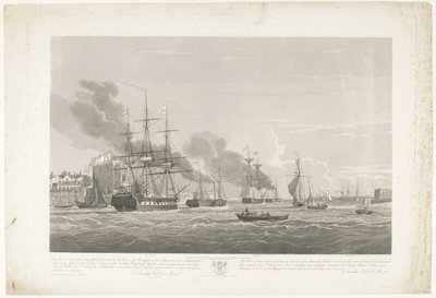 Vertrek van twaalf Nederlandse koopvaardijschepen uit de haven van Portsmouth, 1833 (plaat 2) door Robert Havell (II)