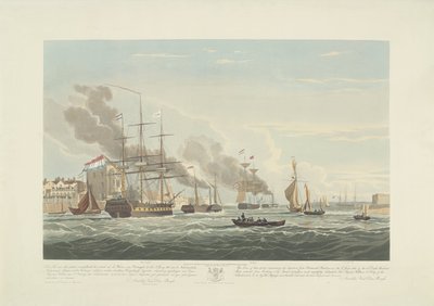 Vertrek van twaalf Nederlandse koopvaardijschepen uit de haven van Portsmouth, 1833 (plaat 2) door Robert Havell (II)