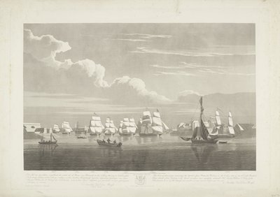 Vertrek van twaalf Nederlandse koopvaardijschepen uit de haven van Portsmouth, 1833 (plaat 1) door Robert Havell (II)